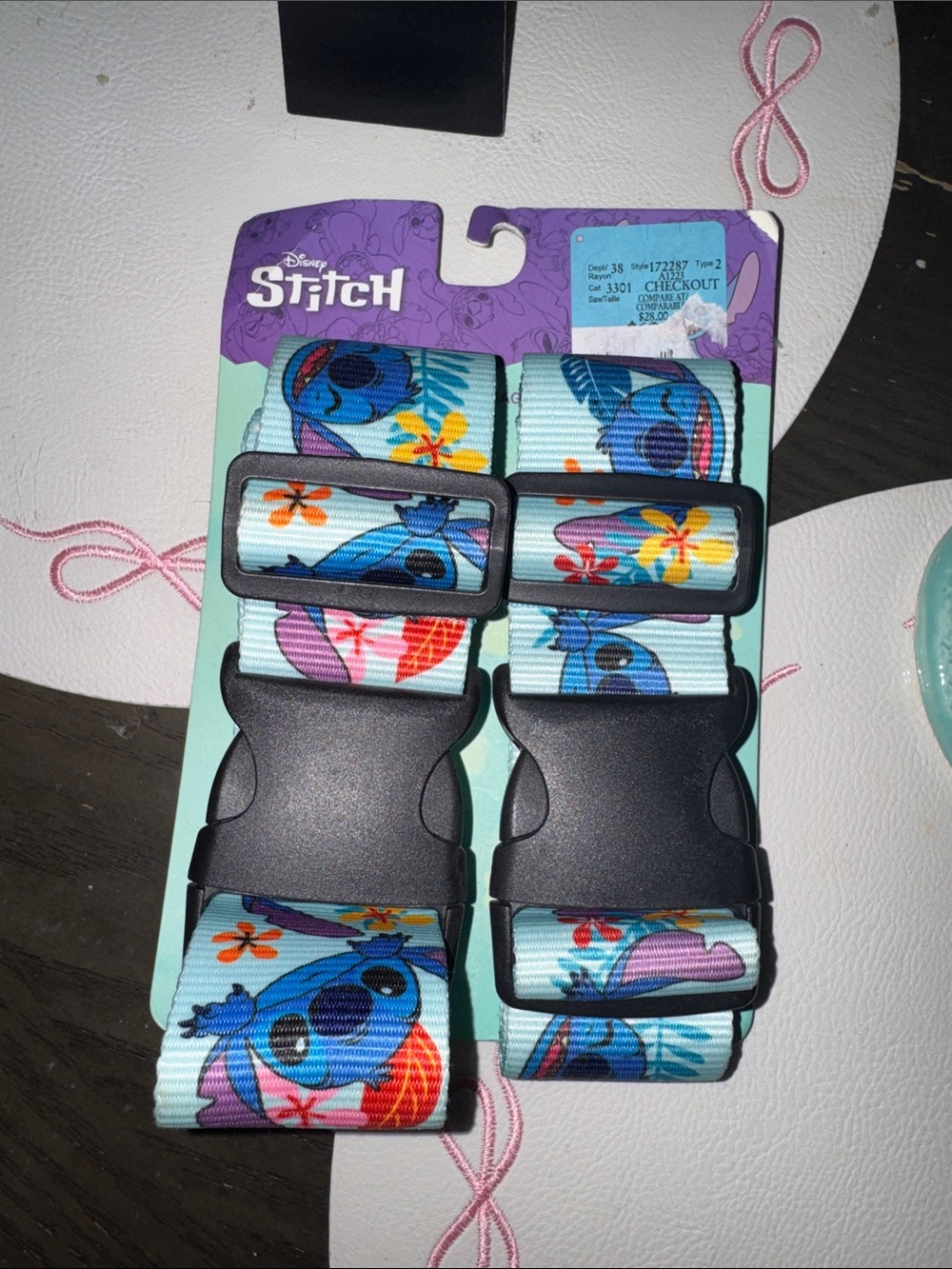 Disney Stitch Light Blue Adjustable Kids Luggage Straps with Floral Print
